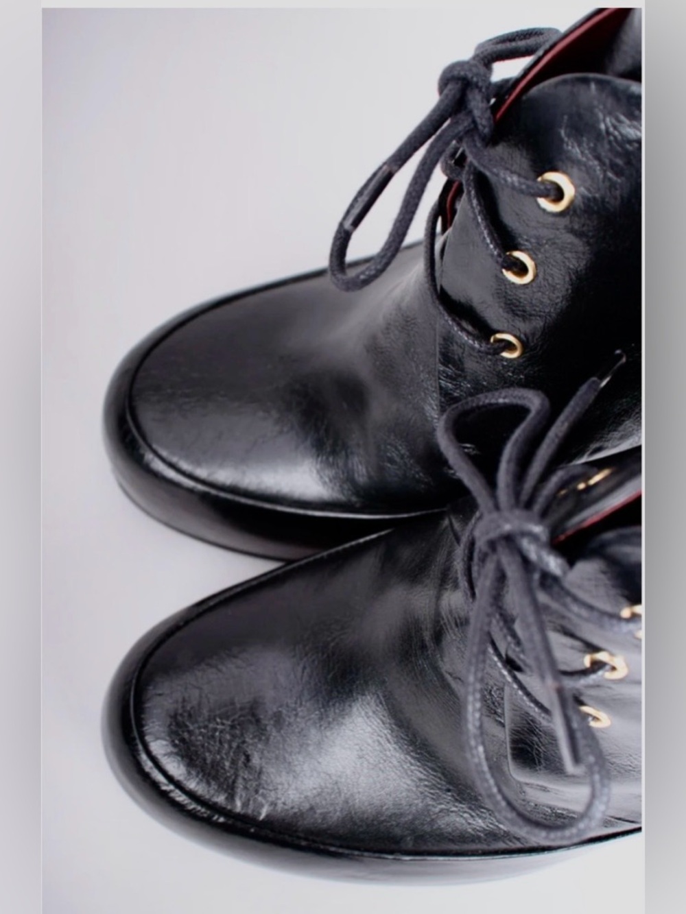 CHANEL Black Leather Logo Heel Lace-Up Platform Ankle Boots - Picture 11 of 15